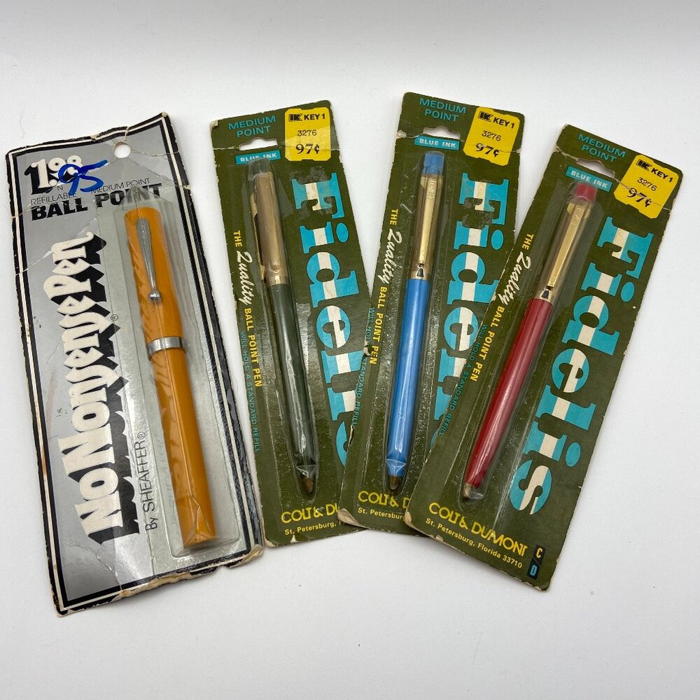 Vintage Lot of 4 Pens New Old Stock 3 Fidelis, 1 Sheaffer NoNonsense Amazing!